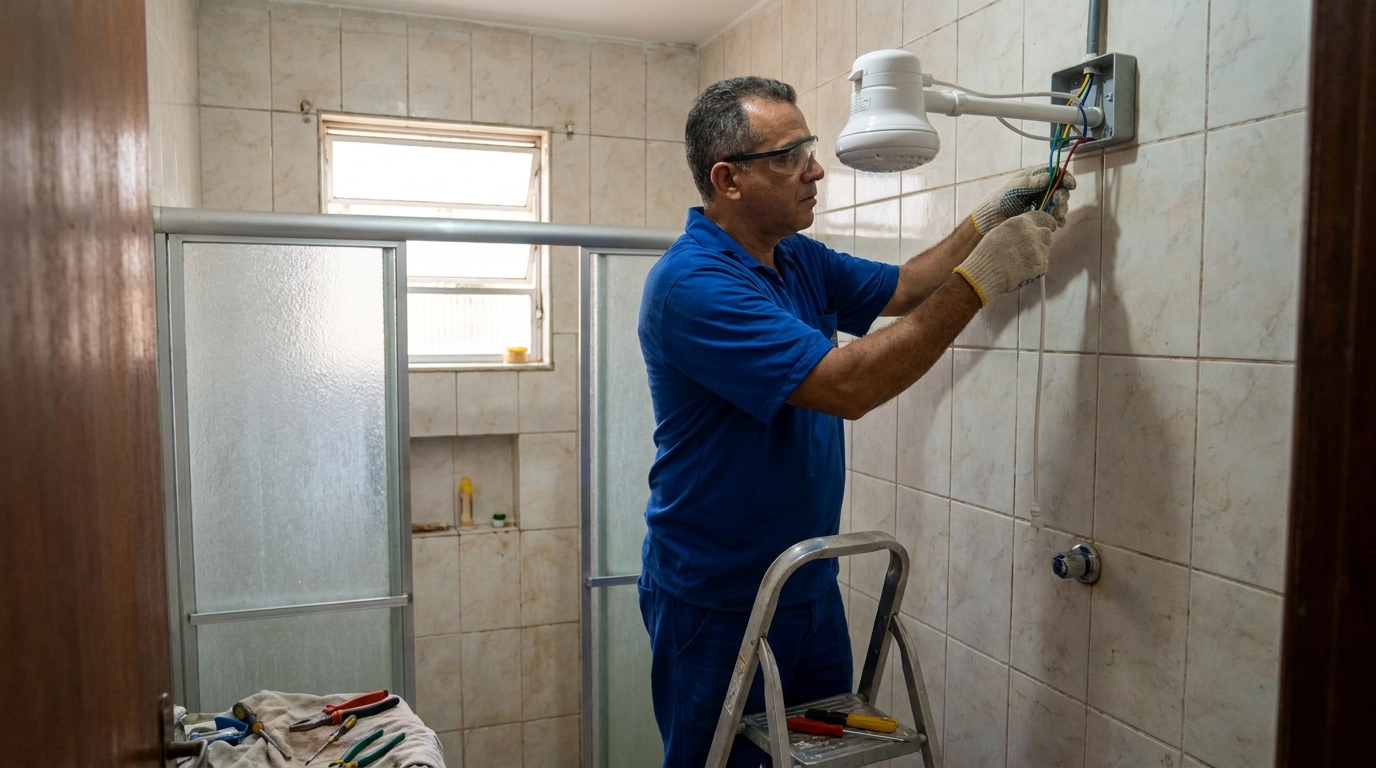 Substituição de Chuveiro Antigo em Santos‑SP
